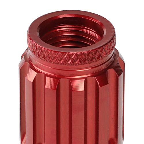 J2 Engineering LN-T7-012-125-RD 7075-T6 Aluminum M12 x 1.25 16Pcs 80mm Tall Spiky Cap Lug Nut w / 4Pcs Lock+Key Red