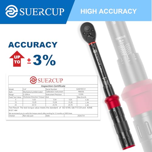 SUERCUP 3-25Nm 1/4" Torque Wrench 50 PCS Set 1/4" 3-25N.m 50PCS