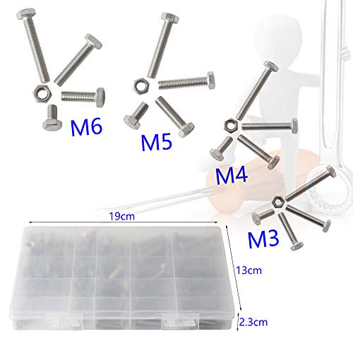 newlng M3 M4 M5 M6 Bolts and Nuts Assortment Kit 320 PCS Metric 304 Stainless Steel Hex Head Cap Screws Bolts and Nuts Assortment Set Fasteners Bolts Kit with Combination Box for Home Fixation Repairs M3456-4