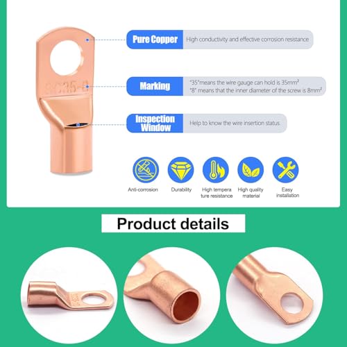 Twidec/160PCS Battery Cable Ends AWG 2 4 6 8 10 12 Gauge Copper Cable Wire Lugs,Ring Terminals Connectors,Copper Ring Terminals Connectors and Hammer Lug Crimper Tool 8 AWG to 0000 AWG 160PCS + Crimper Tool