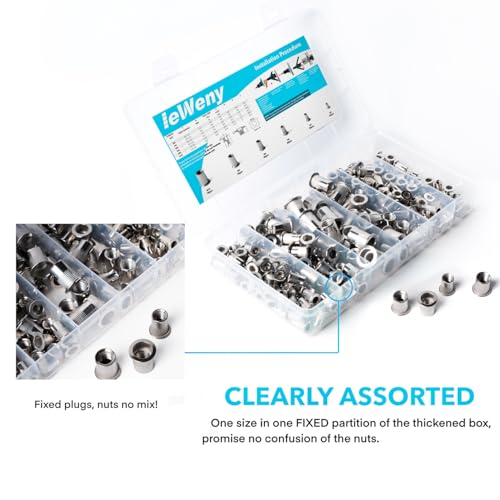 Metric Stainlesss Steel & Carbon Steel Rivet Nuts Assortment Kit, 6 Sizes and 504Pcs Rivnut Sets for Automotive and Sheet Metal
