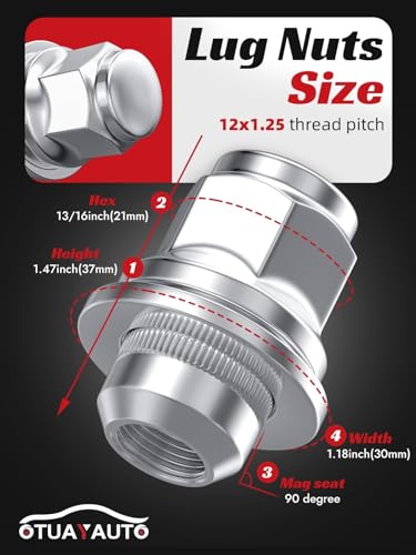 OTUAYAUTO M12x1.25 OEM Lug Nuts - Replacement for 2002-2025 Nissan Altima, 2008-2025 Rogue, 2012-2025 Pathfinder, 2006-2025 Sentra, 2020-2025 Kicks, 2010-2025 Leaf, 20PCS Chrome Factory Style Lug Nuts M12x1.25-for Nissan Wheel Silver