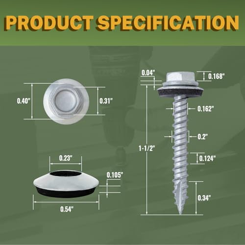 LIONMAX 1000-PCS Metal Roofing Screws #10 x 1-1/2 Inch with Rubber Washer