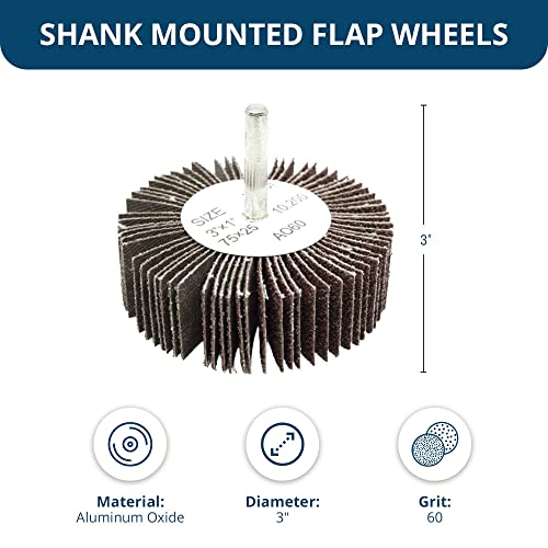 Benchmark Abrasives 3" X 1" (1/4" Shaft) Aluminum Oxide Flap Wheel - 10 Pack (60 Grit) 60 Grit