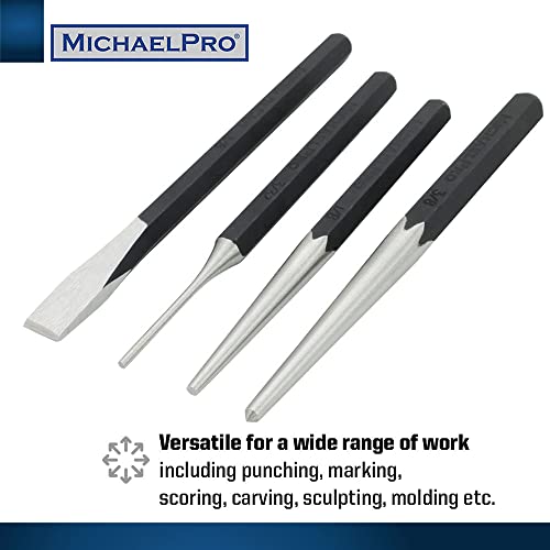 MichaelPro Punch and Chisel Set, 16-Piece Punch Set Tools with Center Punch, Pin Punch, Starter Punch, Chisel, Gauge and Tool Storage Pouch, Heavy Duty Chrome Vanadium Steel Chisels and Punch Tool Set