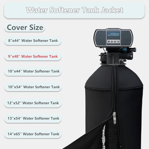 9x48 Inch Water Softener Tank Jacket - Insulated 3.5mm Neoprene Slip Sleeve to Prevent Sweating, Heavy-Duty Outdoor Water Softener Cover,Black Black 9''D x 48''H
