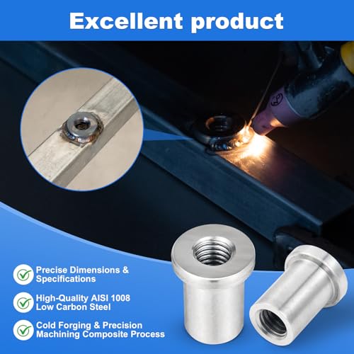 20PCS Weld Nuts,Weld-On Nuts 1/2"-13 Thread, 1-1/4"Long Threaded, Weld-on Nuts Stepped Female, Weld Nuts Made in Low-Carbon Steel, Easier to Welding 20 PCS