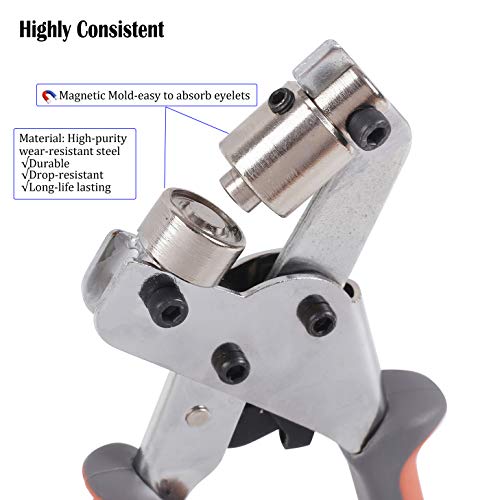 KING PIECES Grommet Tool Kit Handheld Hole Punch Pliers Portable Grommet Hand Press Machine Manual Puncher w/ 500pcs+1000pcs Silver Grommets of 3/8 Inch (10mm)