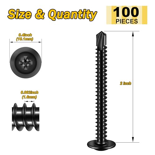Mywish 100Pcs #10×2" Black Self Tapping Screws for Metal & 155 Pieces #8#10 Hex Head Self Drilling Screws Assortment Kit, 410 Black Metal Screw Oxide Stainless Steel Truss Head Self Drilling Screws