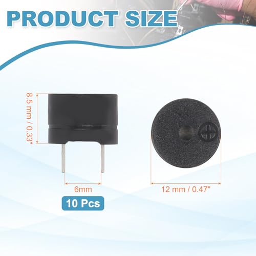 sourcing map 10 Pcs Passive Buzzer DC 1.5-5V 12x8.5mm Electric Tone Buzzer Alarm Piezo Beep Sounder Continuous Sound Beep for Physics Circuits Alarm Safety Development Boards House Shop
