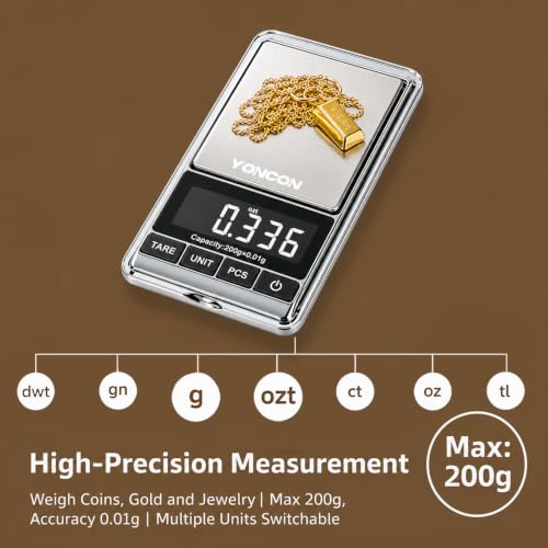 Digital Coin Scale, Gram Scale 0.01g Accuracy for Coin Collectors, Bank Tellers and Home Use, Ideal Scale for Gold and Jewelry, 200g Capacity with Calibration Weight