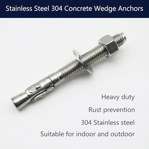 Wedge Anchors for Concrete, Stainless Steel 304 Heavy Duty Fasteners 8pcs 1/2 x 5-1/2 inch