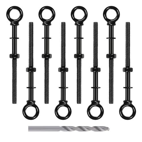 10 Pack Eye Bolt, 1/4” x 5" T316 Stainless Steel Eyebolts + 10 Pack Black Stemball Swage Dead End Invisible Cable Railing Kit Terminal