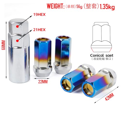 (M12 x 1.5) Wheel Lug Nuts, Burnt Blue,Closed End 1.65" Tall 17mm Hex, 60 Degree Cone Seat, 20PCS/Set,Fits Aftermarket Wheels M12 x 1.5