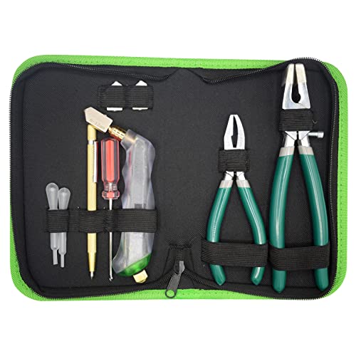 9Pcs Heavy Duty Glass Cutter Tool, Glass Cutting Kit, Glass Running Breaking Pliers, Breaker Grozer Pliers with Curved Jaws,Glass Cutters for Stained Glass, Mosaics, Fusing, Breaking Style 1