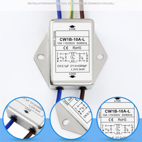 EMI Filter CW1B-10A-L(040) 250V Single Phase Filter (Pack of 2) | Electromagnetic interference filter, to suppress continuous and intermittent pulse interference