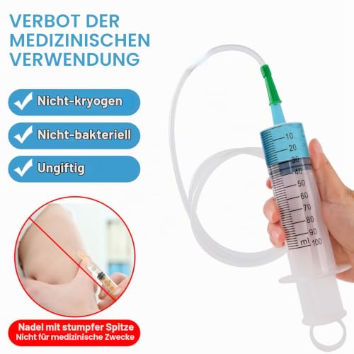 100 ml syringe, colostrum syringe with 20G needle and hose | Reusable dosing syringe for laboratory, garden and industry