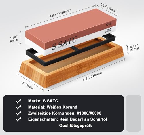 S SATC Sharpening Stone Knife Grit 1000/6000 Whetstone Professional Sharpening Stone 4-in-1 Knife Sharpening Stone Sharpening Stone with Non-Slip Bamboo Base and Angle Guide 4 In 1
