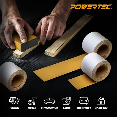 POWERTEC PSA Sandpaper Roll Set, 2-3/4" x 20 Yards (80/120/220/320 Grit, 5 Yards Each), Adhesive Backed Longboard Sanding Roll for Woodworking, Automotive, Air File & Hand Sanding Blocks (4RA1200) 4 Pack