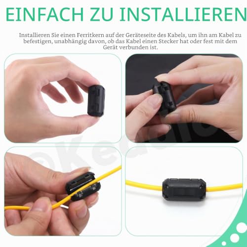Keadic 32pcs Clip-on Ferrite Ring Core RFI EMI Noise Reducer Cable Clip Set, Anti-Interference Cable Clip for 3.5/5/7/9/13/15/16 mm R Telephones TVs Speaker Radio Audio Inner Diameter