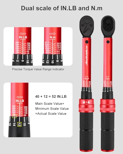 ATsafepro 3/8 torque wrench 20-240 in.lb, Inch Pound Torque Wrench Set with Extension & 3/8" to 1/4" Adapter - ±3% Accuracy, Dual-Direction 72-Tooth for Bike, Motorcycle, Car & Engine Maintenance 3/8" 20-240 IN.LB Torque Wrench Set