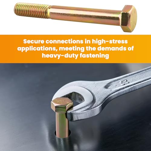 1/2-13 x 4 Grade 8 Hex Cap Coarse Large Bolts, Steel Hex Bolts for Construction, Home Improvement - 10 Pcs