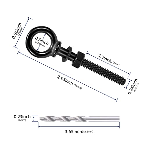10 Pack Eye Bolt, 1/4” x 3" T316 Stainless Steel Eyebolts + 10 Pack Black Stemball Swage Dead End Invisible Cable Railing Kit Terminal
