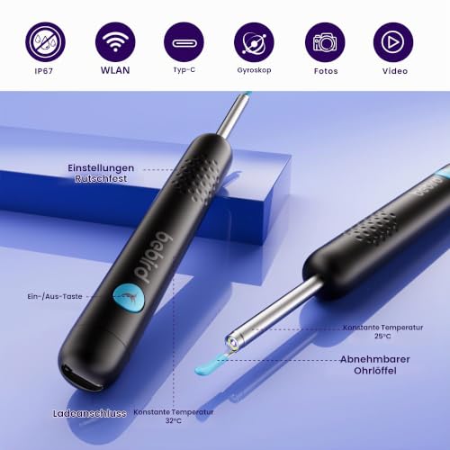 BebirdPro Ear Wax Remover Otoscope R1, 1080P HD Ear Cleaner with Camera, Otoscope with Light, Wide Angle Otoscope IP67 Waterproof Ear Cleaner for Adults, Children, iOS, Android
