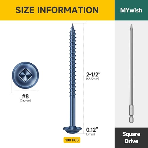 Mywish (10Sets) 3/8" x 3" Hex Head Lag Bolts & 100Pcs Pocket Hole Screws 2-1/2 Inch, Wood Screws #8 x 2-1/2" Washer Head Square Drive Self Tapping Pocket Screw, Heavy Duty Lag Screws with Washers