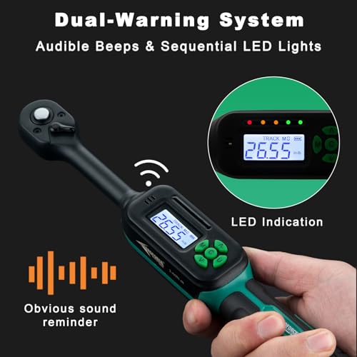 AEROFORCE Digital Torque Wrench - 3/8 Inch Drive Electric Torque Wrench (3-60Nm), Features Dual-Direction Ratchet, ±2% Accuracy, Buzzer & LED Alerts, 4-Measurement Unit (Nm/lb.ft/in.lb/kgf.cm) 3/8’’ 2.21-44.25 lb.ft