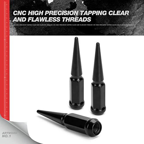 M14x1.5 Spike Lug Nuts for Chevy Silverado 1500 F-150 Ram 1500,24PCS 4.4" Tall Conical Bulge Seat 14mmx1.5 Solid Black Spiked Lug Nuts with 2 Socket Keys Wheel Accessories for Sierra 1500 Expedition