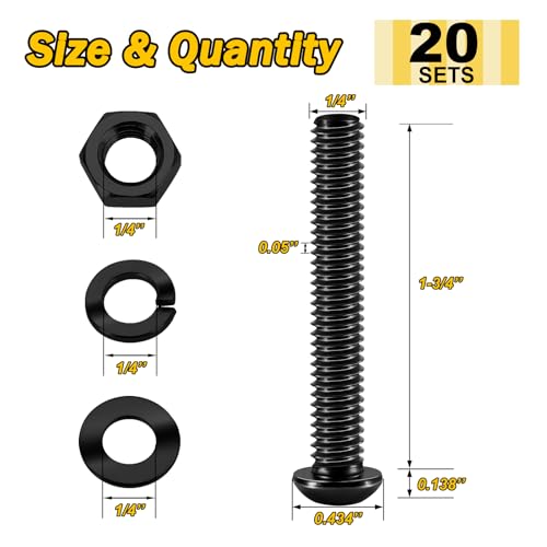 Mywish 20Set 1/4-20 Bolt Socket Cap Bolts, 1-3/4" Button Head & 248Pcs Nuts and Bolts Assortment Kit, 1/4-20, 5/16-18, 3/8-16 Bolt, 304 Stainless Steel Button Head Socket Cap Assorted Nuts and Bolts