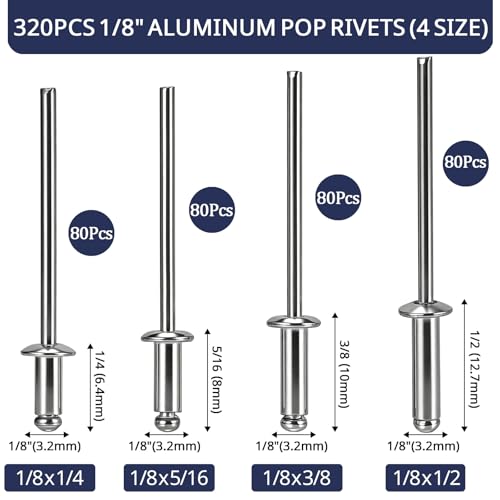 ZQZ 680Pcs Stainless Steel Pop Rivets Assortment Kit & 320 Pcs 1/8 Aluminum Pop Rivets Assortment Kit (4 Sizes)