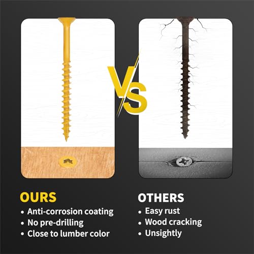 Deck Screws #10 x 3, 310pcs Epoxy Coated, T25 Star Bit Above 1500 Hour Salt Spray Coating Outdoor Decking Screws Excellent Rust Resistant for Outdoor Wood Fence, Tan and Green