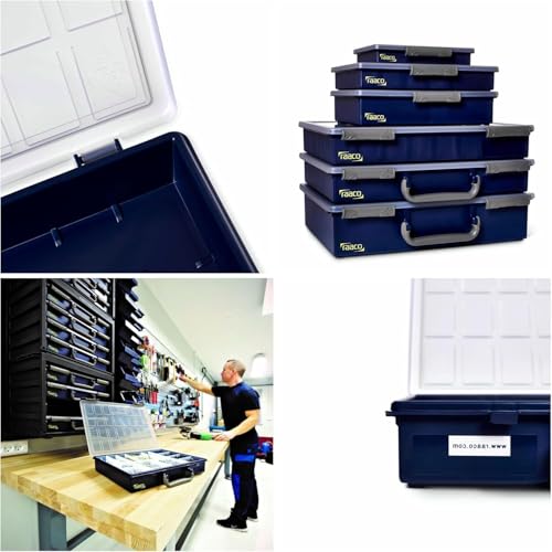 Raaco Assorter Tool Box Organizer Set (Total 2-Pack) – Medium – 18-Slot & 9-Slot Storage Boxes with Lid, Polypropylene (PP), Stackable Organizer for Screws, Nuts, Bolts & Small Parts