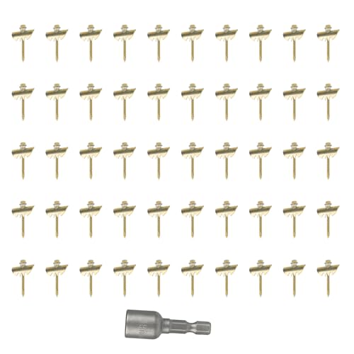 2 Inch Fence Staples 50PCS, Galvanized Fencing Staples for Wire Fencing, Barbed Wire and Electric Fence to Wood Post, Heavy Duty U-Shaped Nails with Grip Teeth and Hex Socket