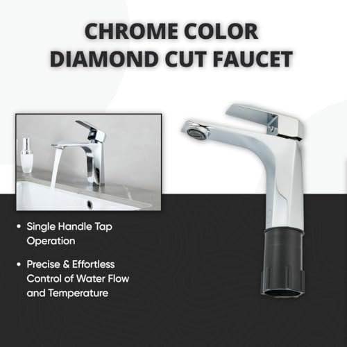 MILOT Single Lever Luxury Basin Tap | Diamond Cut Design | Lead Free Brass | Without Pop Up Waste | G1/2" Modern Fitting Leak Proof Ceramic Cartridge Bathroom Sink Tap | Chrome