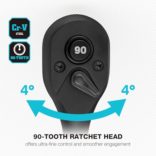 DURATECH 3-Piece Drive Ratchet, 90-Tooth Quick-release Ratchet Wrench Combo Kit (Black)