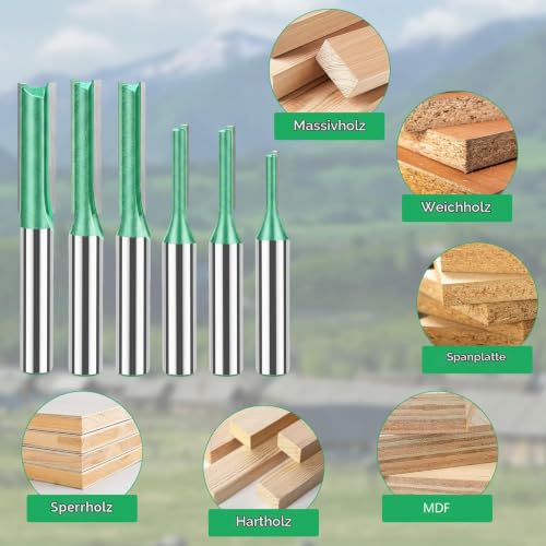 Set of 6 Milling Cutter for Router Set, Groove Cutter Set with 8 mm Shank, Precision Wood Cutter for Routers, 3 mm, 4 mm, 5 mm, 6 mm, 7 mm, 8 mm for Grooves, Rebates and Wood Connections