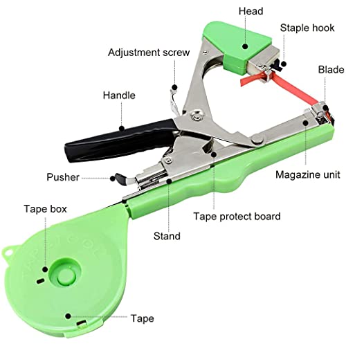 Plant Tying Machine Tool,Plant Tape Gun with 10000pcs Staples 20 Rolls Tape and Replacement Blade for Grapes,Raspberries,Tomatoes and Vining Vegetables Tying Tool(Green) Green
