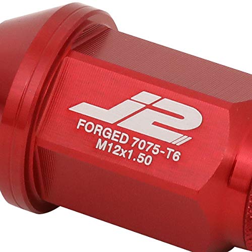J2 Engineering LN-T7-023-15-RD Red 7075 Aluminum M12X1.5 20Pcs L: 40mm Open End Lug Nut w/Socket Adapter 1.5-Inch