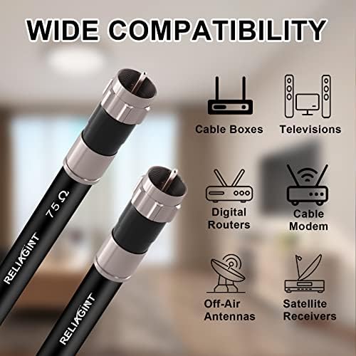 10ft, Black RG6 Coaxial Cable with F Connector,F81/RF Double Female Adapter, Low Loss High Speed Coax Cable Cord Extender for HD TV, Dish,Satellite, Antenna, TV Cable 10' 10 FT