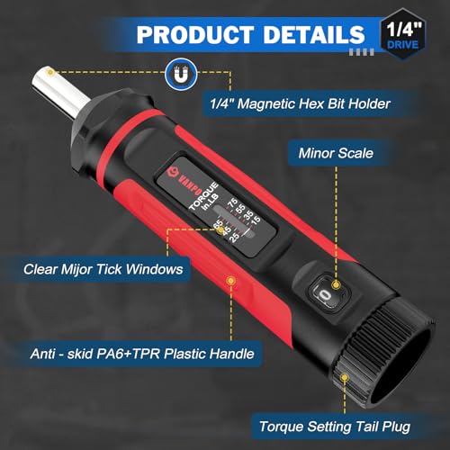 VANPO Torque Screwdriver 15-75 in-lb, 1/4" Drive Precision Driver Set 15-75In-lb