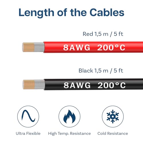 MMOBIEL Battery Electrical Cable AWG 8 10mm² Red and Black 1.5m / 5ft Silicone Cable with 1650 Tinned Copper Core Stranded Wire for RC Aircraft Truck Car Battery Terminal Cable 8Awg 1.5 m