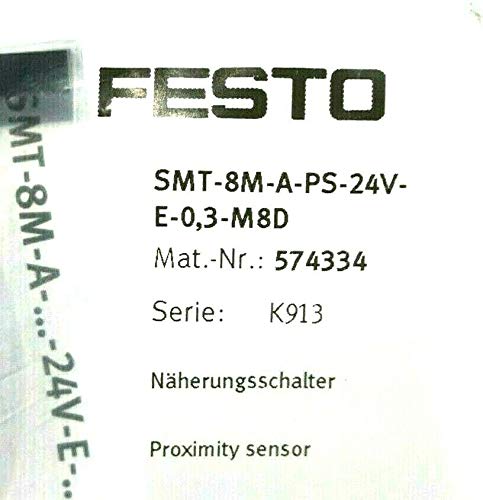 SMT-8M-A-PS-24V-E-0.3-M8D | 574334 | FESTO PROXIMITY SENSOR, 24VDC, 3 WIRE, PNP, N/O CONTACT, M8 ROTATABLE THREAD, 3PIN, 0.3M CABLE