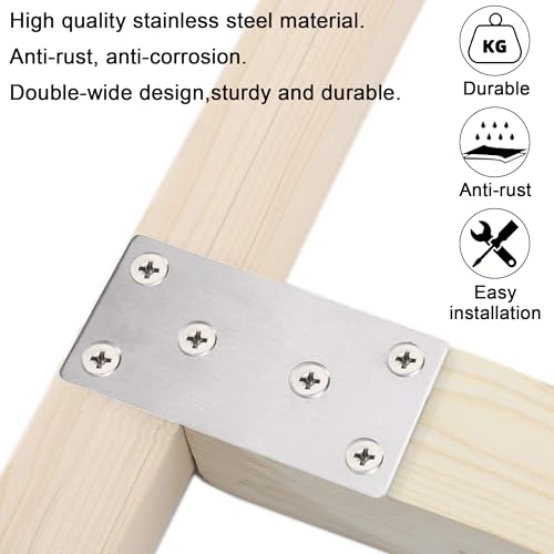 20 Pack Flat Straight Brace Bracket, 4 x 2 inch Silver Steel Stainless Mending Plate with Screws, Flat Metal Brackets for Wood Furniture Shelves Repair