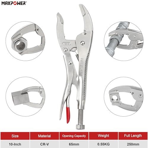 MAXPOWER Locking Pliers, 10-inch Curved Jaw Locking Plier Set, Adjustable Opening Maximum Capacity 2.5"/65mm, Large Jaw Locking Pliers, 2 Pack 10" large jaw