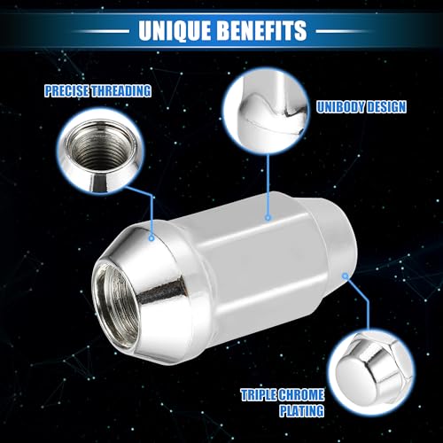 20 Pcs Wheel Lug Nuts Compatible for Ford Explorer for Lincoln MKS, Durable Chorme Plated 1/2-20 Carbon Steel Silver Tone Tire Lugnuts 20