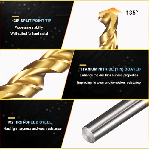 PATIKIL 13mm Drill Bit Jobber Straight Shank M2 TiN Coated 6Pcs 6