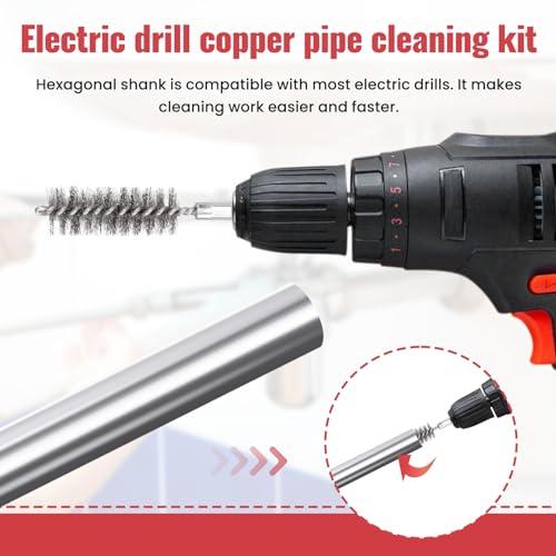 Copper Pipe Cleaner Set for Power Drill, Tube Cleaning Brush, Cleans Copper Pipes Tubes and Fittings for Soldering